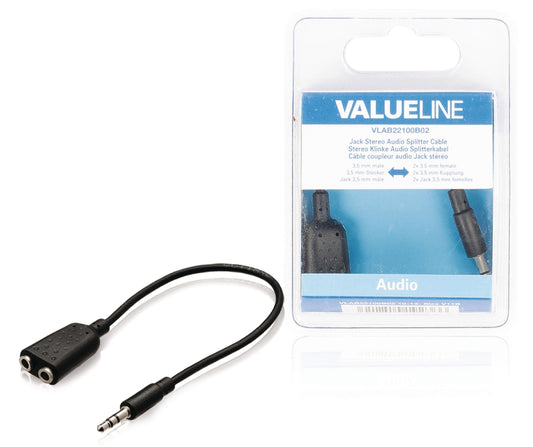 Valueline Stereo-Audiokabel 3.5 mm male - 2x 3.5 mm female 0.20 m Schwarz
