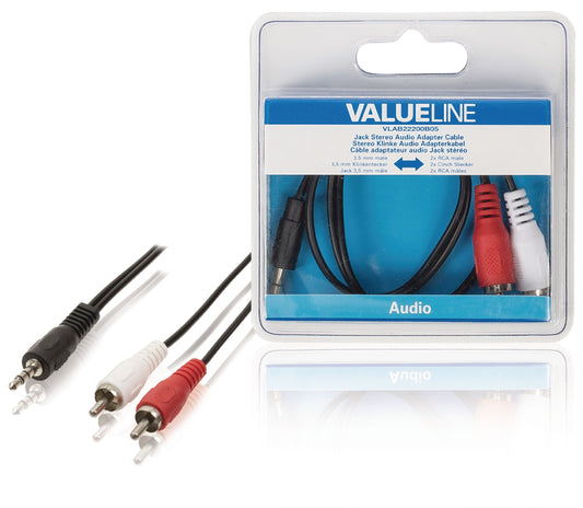 Valueline Stereo-Audiokabel 3.5 mm male - 2x RCA male 0.50 m Schwarz