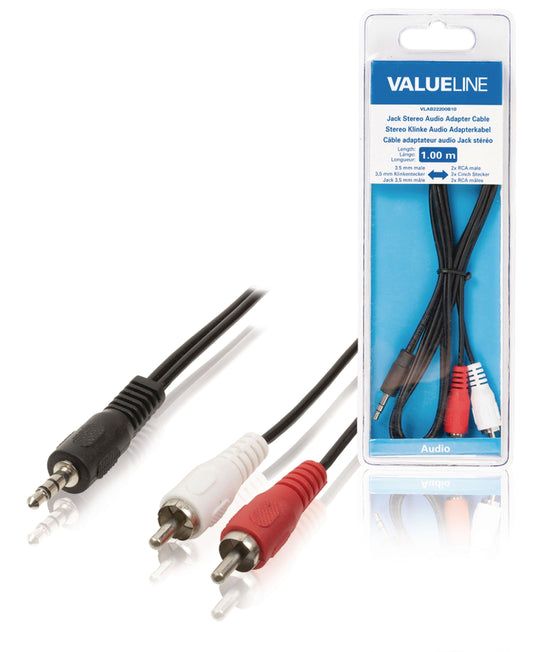 Valueline Stereo-Audiokabel 3.5 mm male - 2x RCA male 1.00 m Schwarz