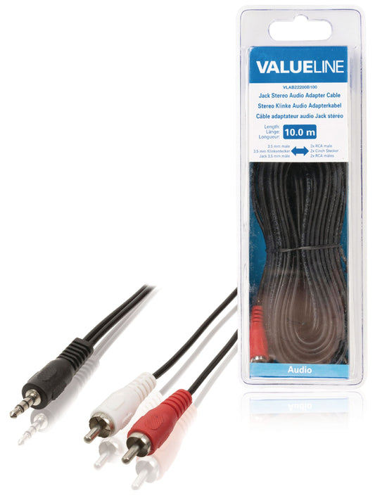Valueline Stereo-Audiokabel 3.5 mm male - 2x RCA male 10.0 m Schwarz