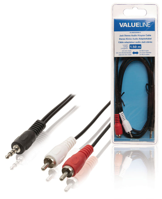 Valueline Stereo-Audiokabel 3.5 mm male - 2x RCA male 1.50 m Schwarz