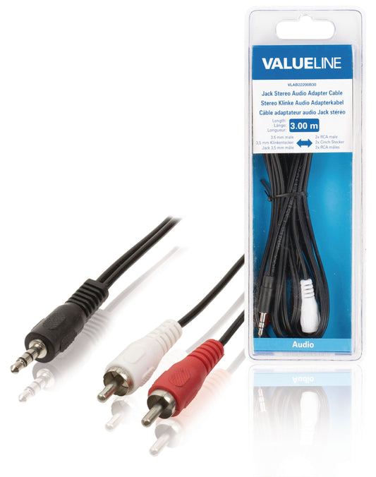 Valueline Stereo-Audiokabel 3.5 mm male - 2x RCA male 3.00 m Schwarz