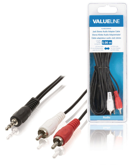 Valueline Stereo-Audiokabel 3.5 mm male - 2x RCA male 5.00 m Schwarz