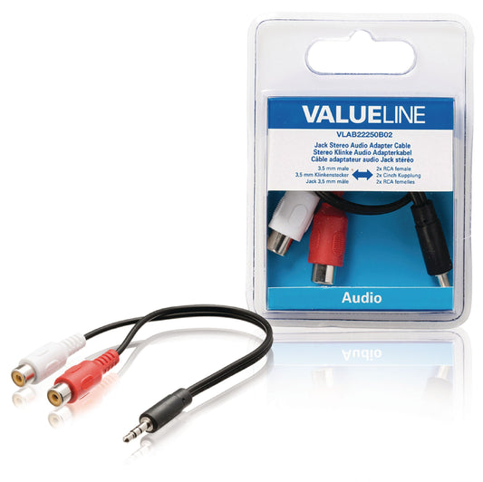 Valueline Stereo-Audiokabel 3.5 mm male - 2x RCA female 0.20 m Schwarz