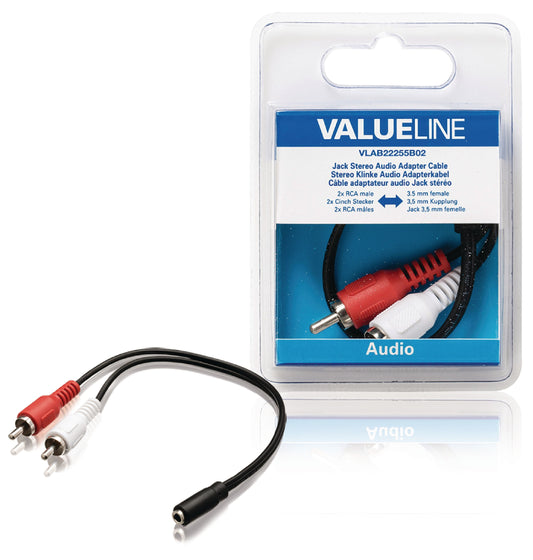 Valueline Stereo-Audiokabel 2x RCA male - 3.5 mm female 0.20 m Schwarz
