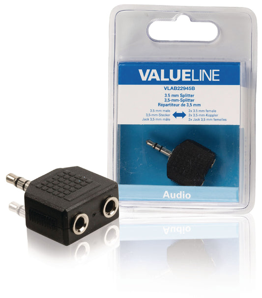Valueline Stereo-Audio-Adapter 3.5 mm male - 2x 3.5 mm female Schwarz