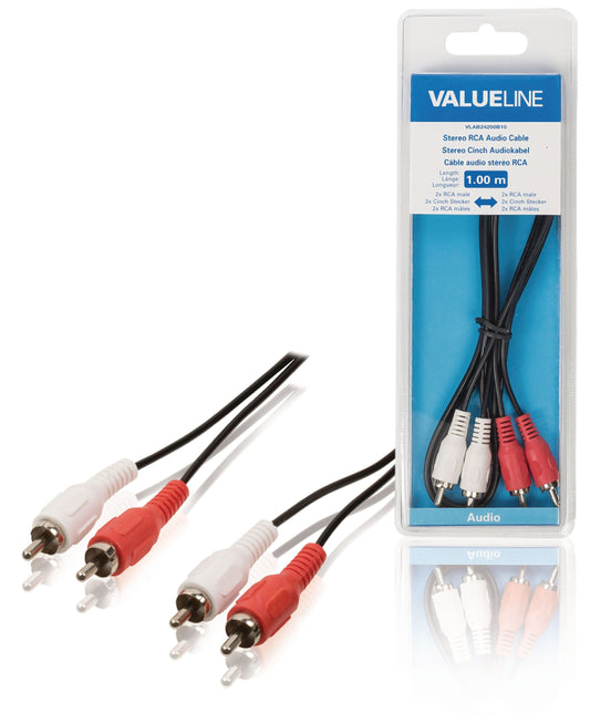 Valueline Stereo-Audiokabel 2x RCA male - 2x RCA male 1.00 m Schwarz