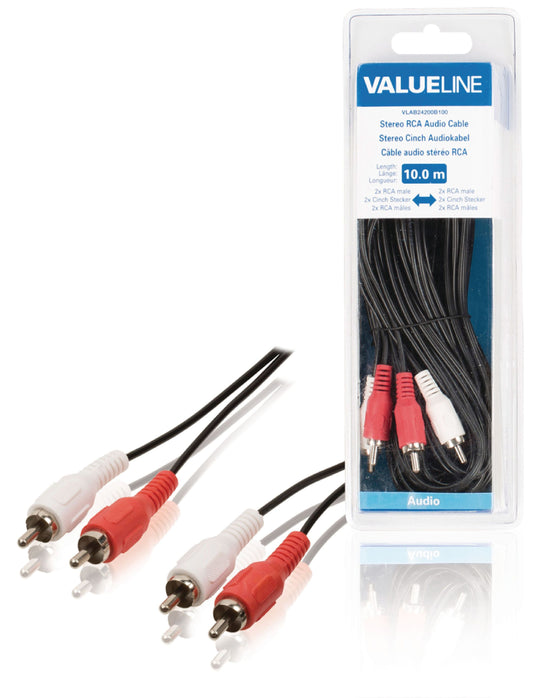 Valueline Stereo-Audiokabel 2x RCA male - 2x RCA male 10.0 m Schwarz