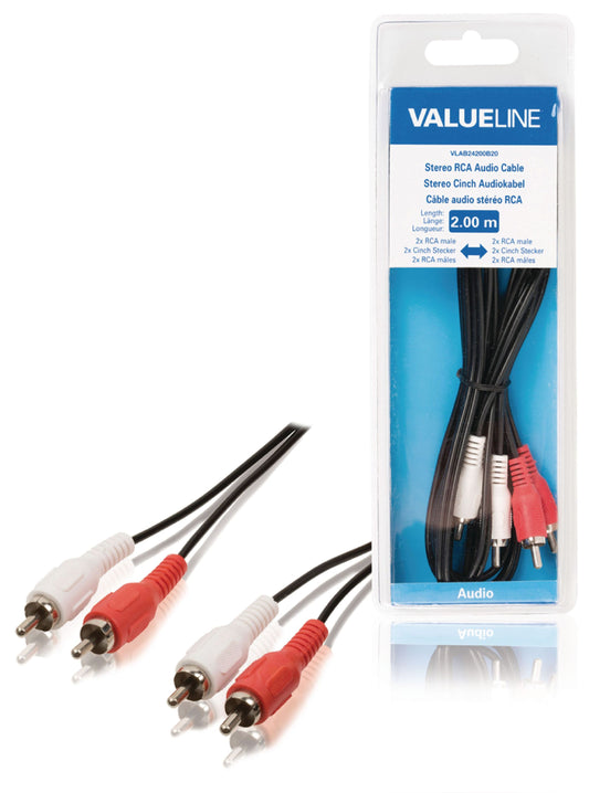 Valueline Stereo-Audiokabel 2x RCA male - 2x RCA male 2.00 m Schwarz