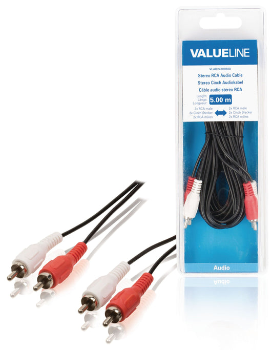 Valueline Stereo-Audiokabel 2x RCA male - 2x RCA male 5.00 m Schwarz