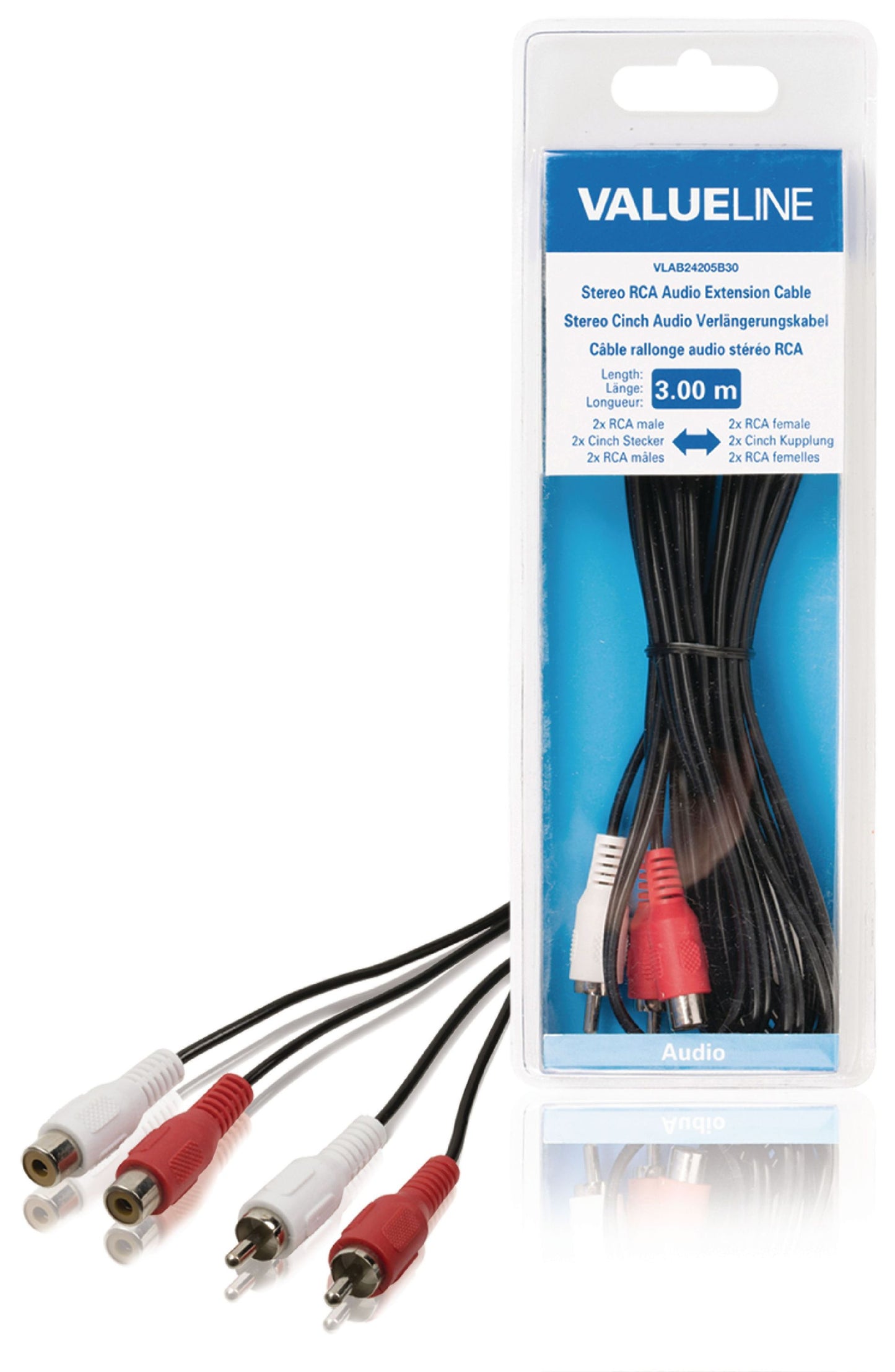 Valueline Stereo-Audio-Verlängerungskabel 2x RCA male - 2x RCA female 3.00 m Schwarz