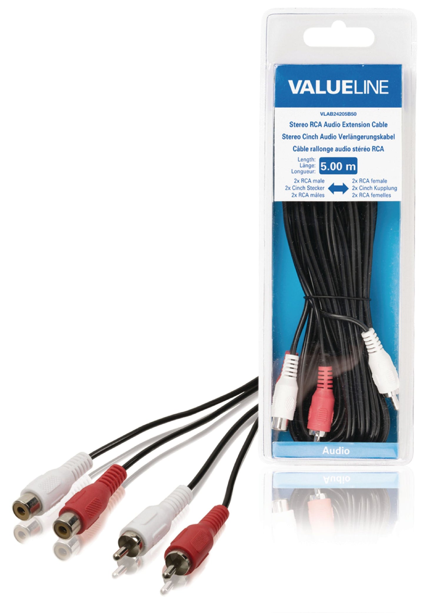 Valueline Stereo-Audio-Verlängerungskabel 2x RCA male - 2x RCA female 5.00 m Schwarz