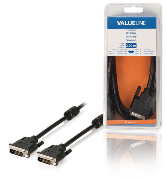 Valueline DVI-Kabel DVI-D 24+1p Stecker - DVI-D 24+1p Stecker 2.00 m Schwarz