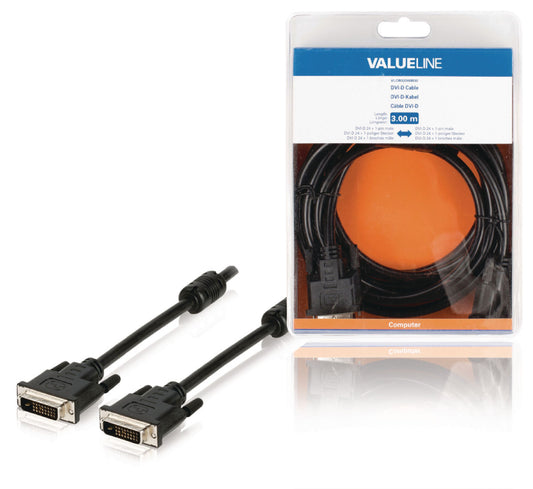 Valueline DVI-Kabel DVI-D 24+1p Stecker - DVI-D 24+1p Stecker 3.00 m Schwarz