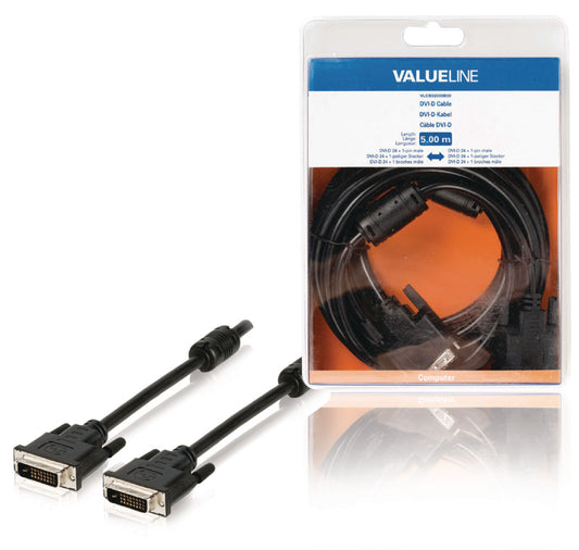 Valueline DVI-Kabel DVI-D 24+1p Stecker - DVI-D 24+1p Stecker 5.00 m Schwarz