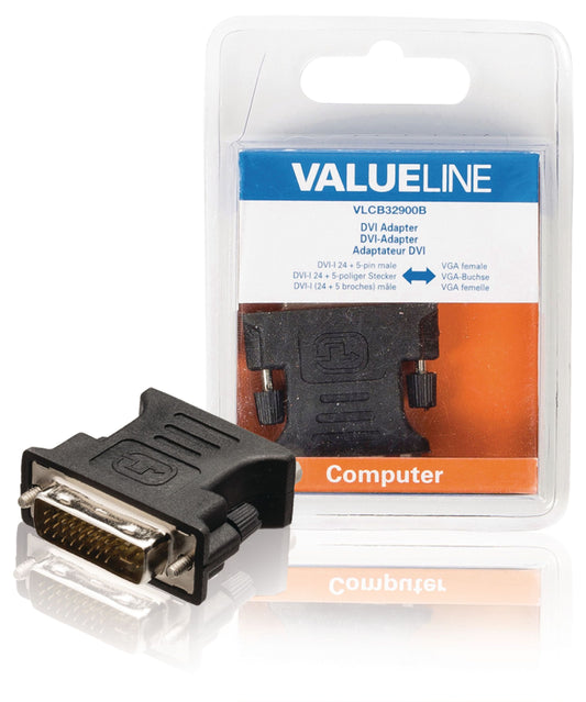 Valueline DVI-Adapter DVI-I 24+5-pol. Stecker - VGA female Schwarz