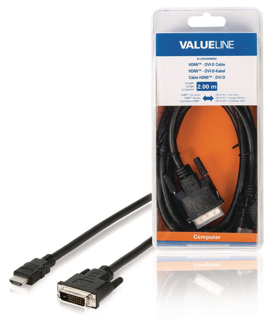Valueline High Speed HDMI Kabel HDMI Anschluss - DVI-D 24+1p Stecker 2.00 m Schwarz