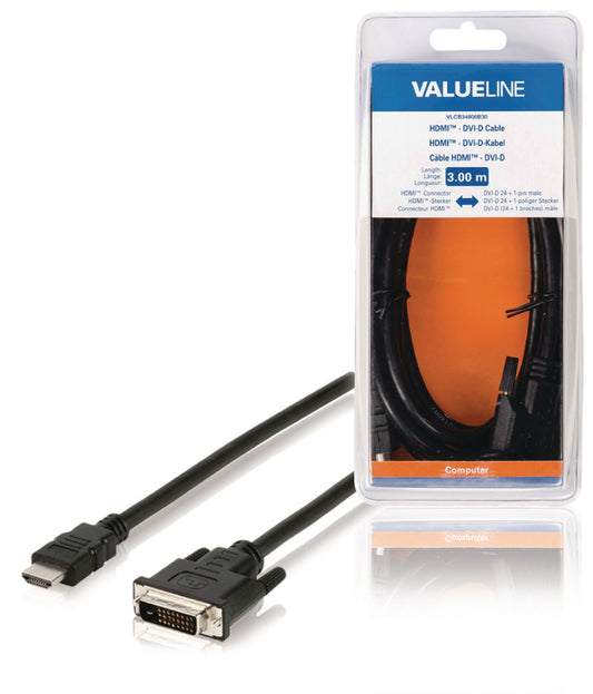 Valueline High Speed HDMI Kabel HDMI Anschluss - DVI-D 24+1p Stecker 3.00 m Schwarz
