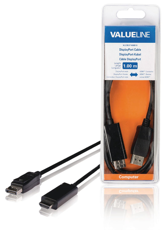 Valueline Displayport-Kabel Displayport male - HDMI Anschluss 1.00 m Schwarz