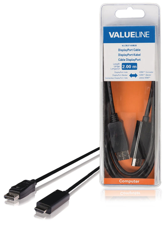 Valueline Displayport-Kabel Displayport male - HDMI Anschluss 2.00 m Schwarz