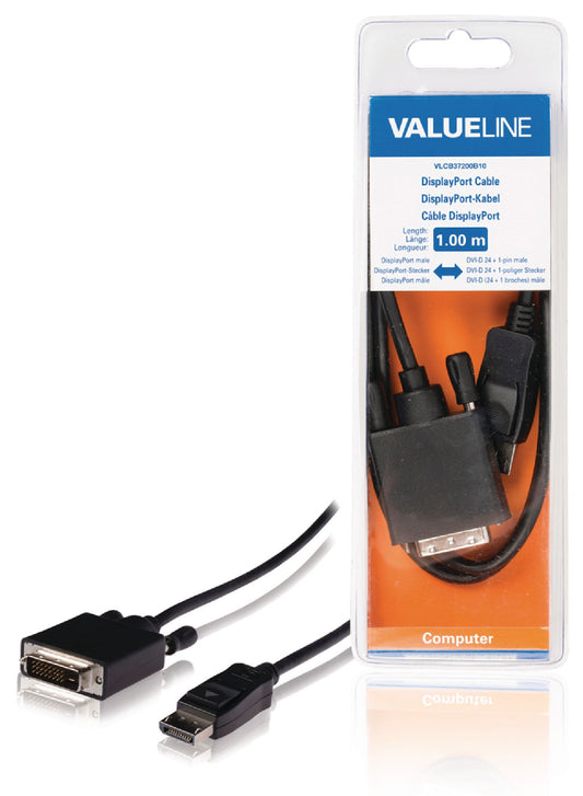 Valueline Displayport-Kabel Displayport male - DVI-D 24+1p Stecker 1.00 m Schwarz