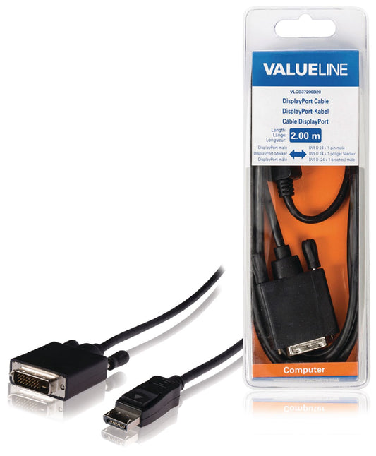 Valueline Displayport-Kabel Displayport male - DVI-D 24+1p Stecker 2.00 m Schwarz