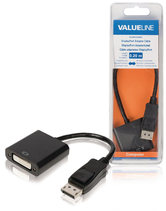 Valueline Displayport-Kabel Displayport male - DVI-D 24+1p Buchse 0.20 m Schwarz