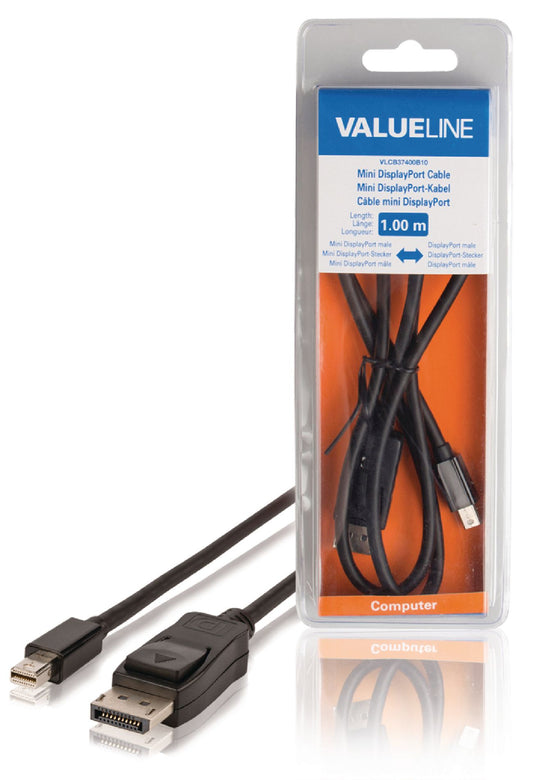 Valueline Mini Displayport-Kabel Mini Displayport Stecker - Displayport male 1.00 m Schwarz