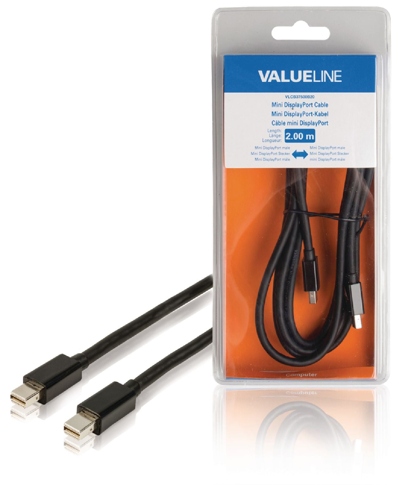 Valueline Mini Displayport-Kabel Mini Displayport Stecker - Mini Displayport Stecker 2.00 m Schwarz