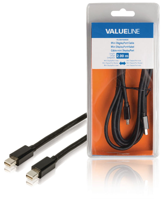 Valueline Mini Displayport-Kabel Mini Displayport Stecker - Mini Displayport Stecker 2.00 m Schwarz