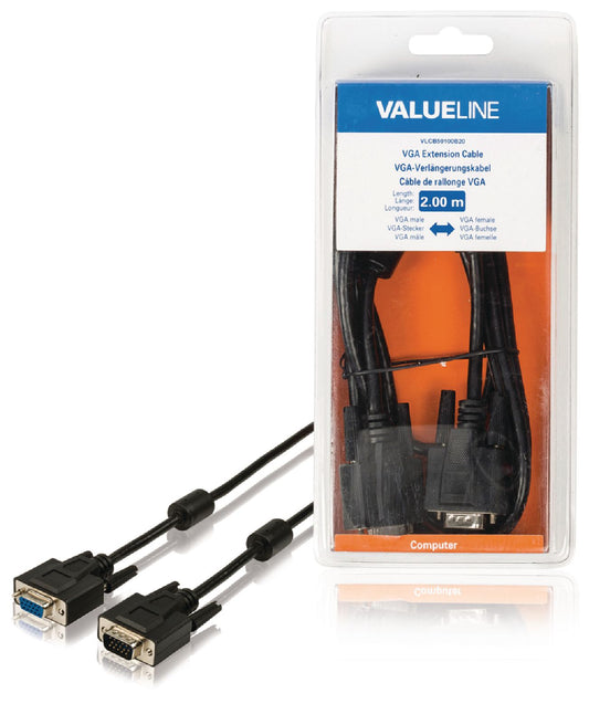 Valueline VGA-Verlängerungskabel VGA male - VGA female 2.00 m Schwarz