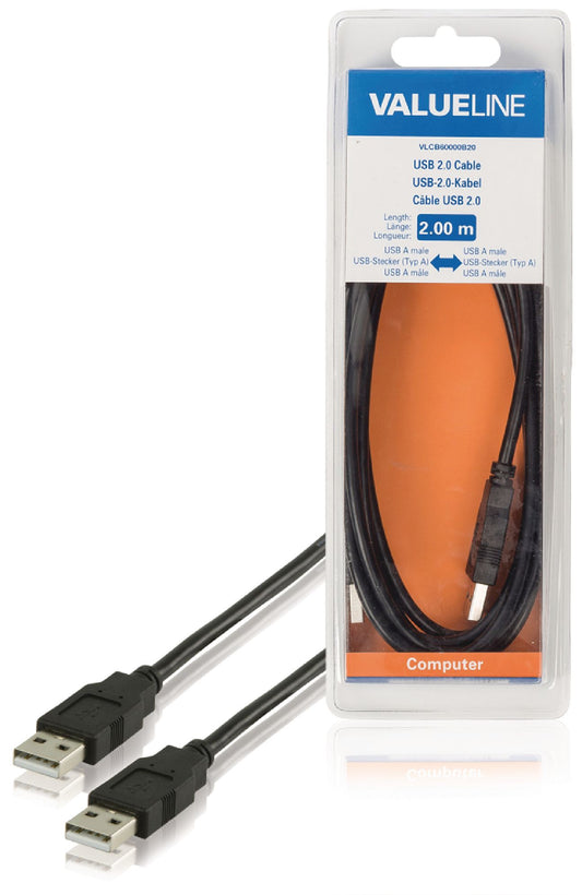 Valueline USB 2.0 Kabel USB A male - USB A male rund 2.00 m Schwarz