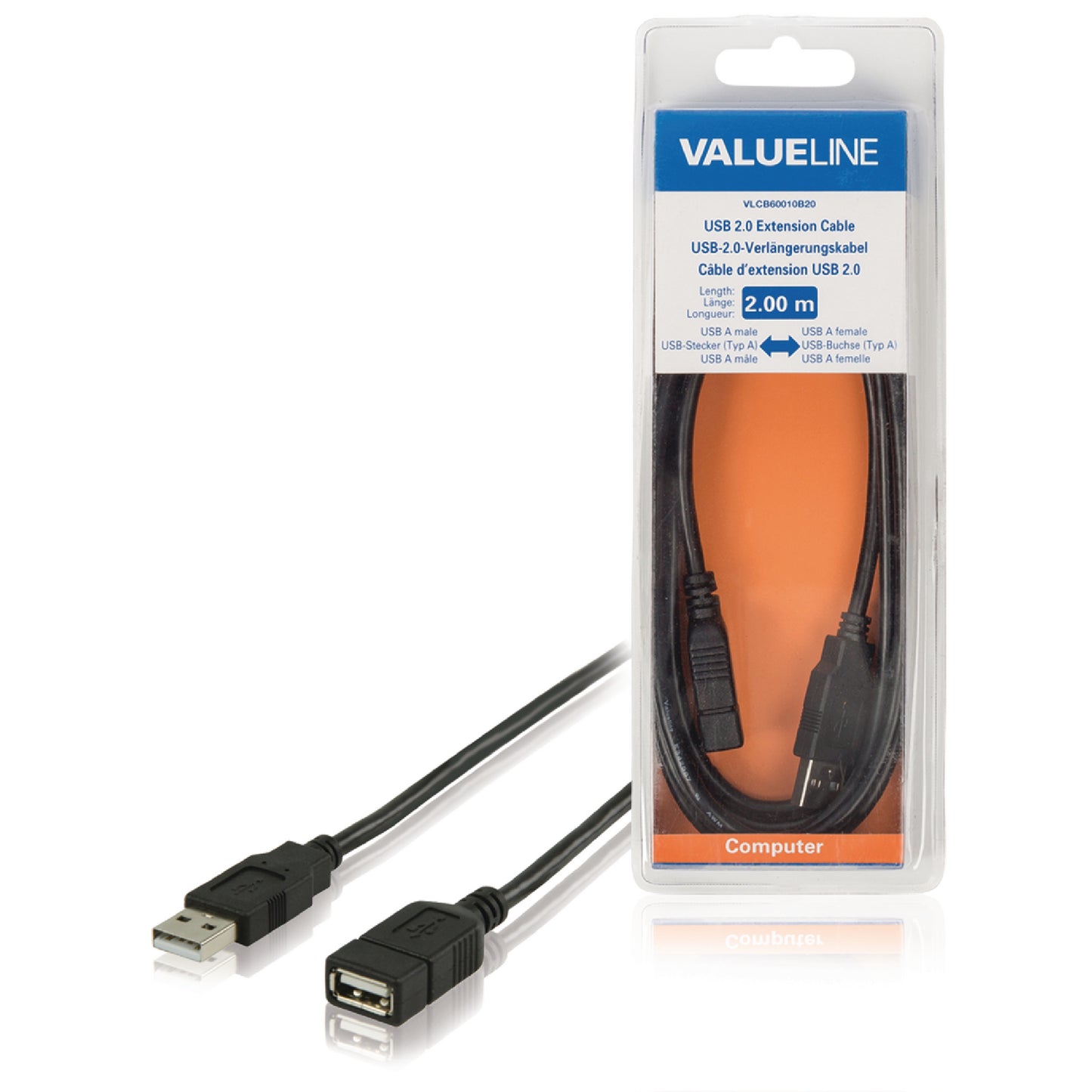 Valueline USB 2.0 Verlängerungskabel USB A male - USB A female 2.00 m Schwarz