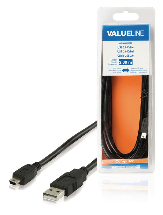 Valueline USB 2.0 Kabel USB A male - Mini 5-pol. male rund 3.00 m Schwarz