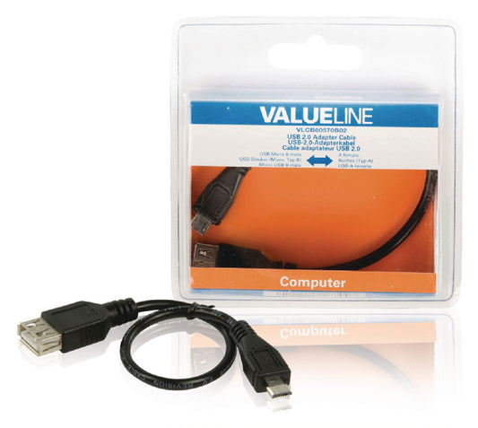 Valueline USB 2.0 Kabel Micro-B male - USB A female 0.20 m Schwarz