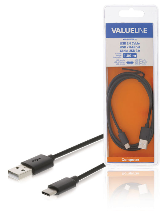 Valueline USB 2.0 Kabel USB-C male - USB A male 1.00 m Schwarz
