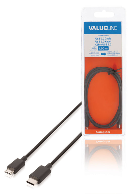 Valueline USB 2.0 Kabel USB-C male - USB Micro-B 1.00 m Schwarz