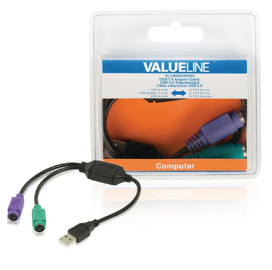 Valueline VLCB60830B03 USB 2.0 Kabel USB A male - 2x PS/2 Female 0.30 m Schwarz
