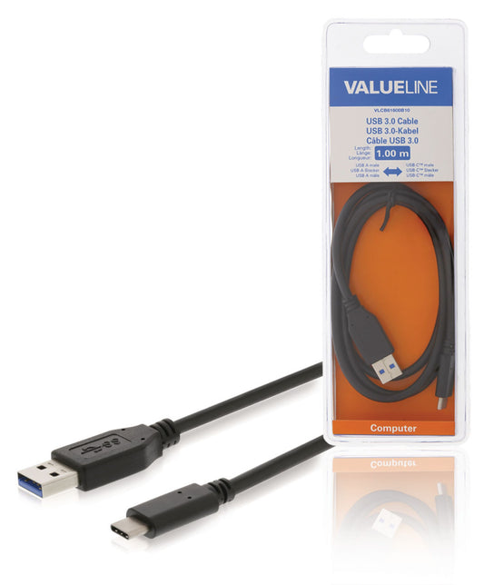 Valueline USB 3.1 Kabel USB-C male - USB A male 1.00 m Schwarz