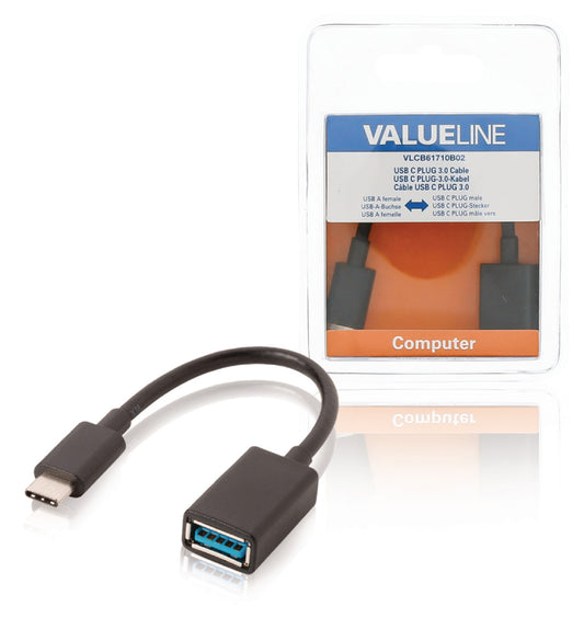 Valueline USB 3.0 Kabel USB-C male - USB A female 0.15 m Schwarz