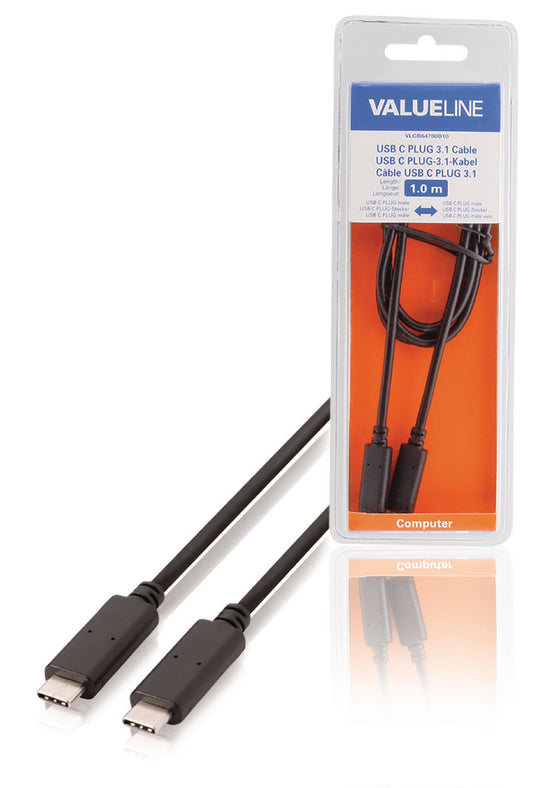 Valueline USB 3.1 Kabel USB-C male - USB-C male 1.00 m Schwarz GEN 1 (5 Gbps)