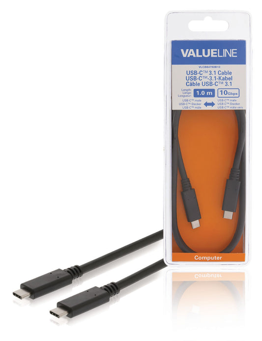 Valueline USB 3.1 Kabel USB-C male - USB-C male 1.00 m Schwarz GEN 2 (10 Gbps)