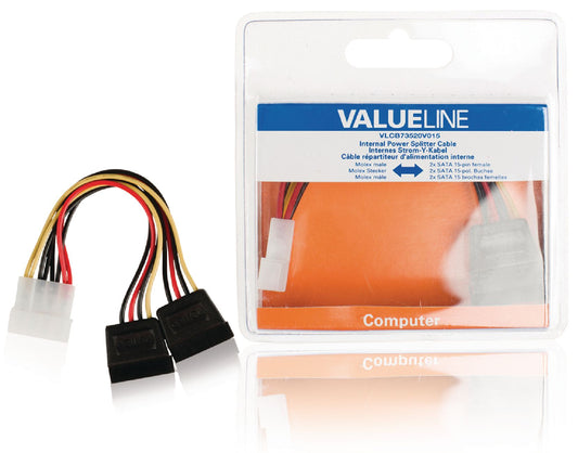 Valueline Interne Stromkabel Molex male - 2x SATA 15-pol. female 0.15 m