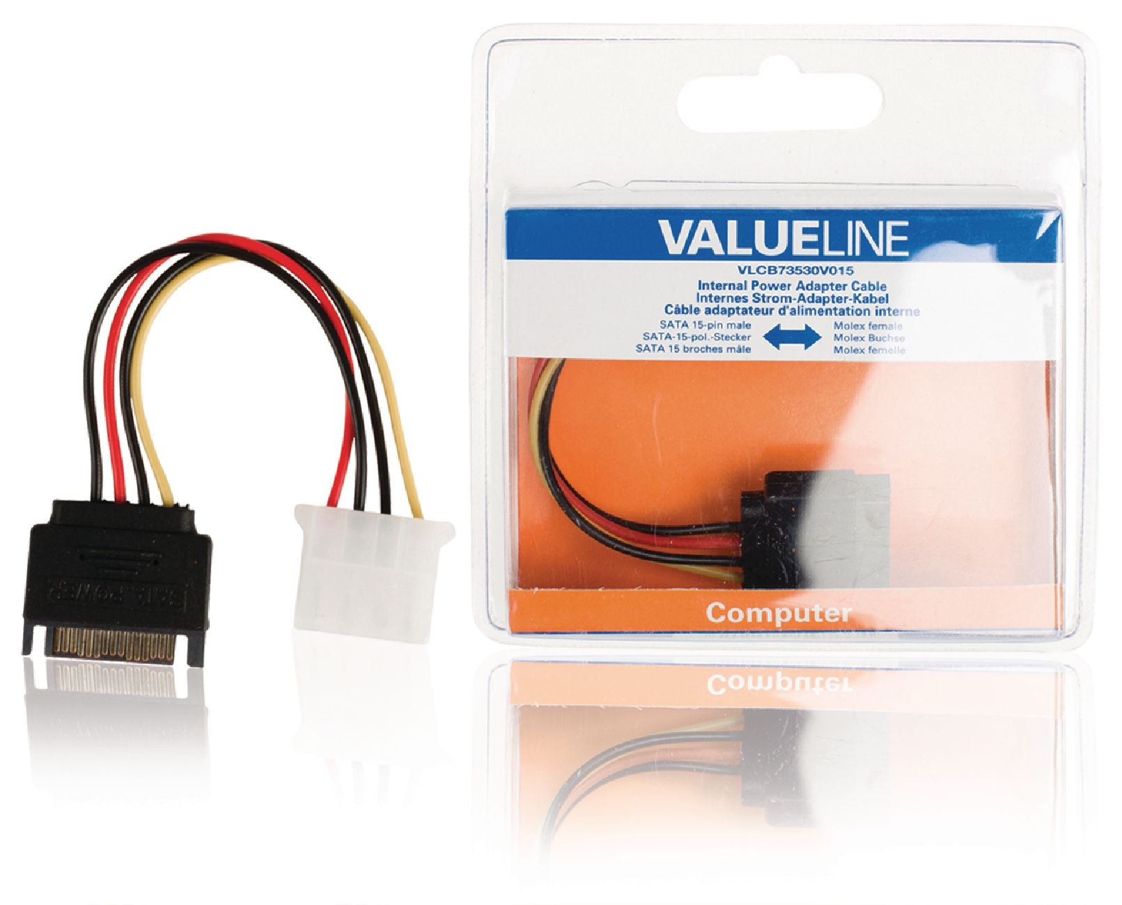 Valueline Interne Stromkabel SATA 15-pol. male - Molex female 0.15 m