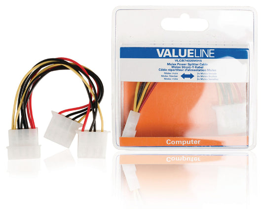 Valueline Interne Stromkabel Molex male - 2x Molex Kupplung 0.15 m