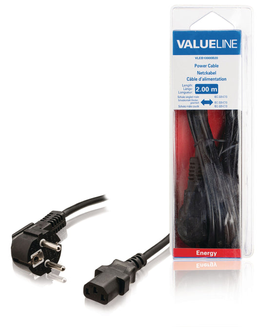 Valueline Schutzkontakt-Netzkabel Typ F (CEE 7/4) - IEC-320-C13 2.00 m Schwarz