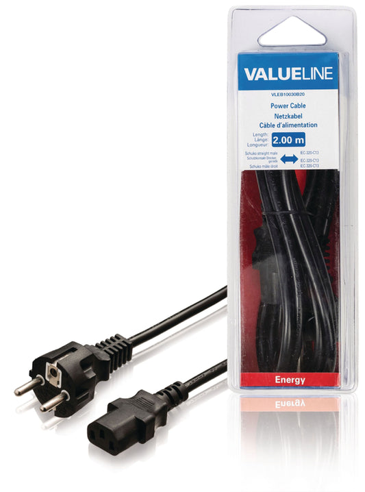Valueline Schutzkontakt-Netzkabel Typ F (CEE 7/4) - IEC-320-C13 2.00 m Schwarz