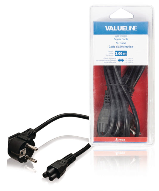 Valueline Schutzkontakt-Netzkabel Typ F (CEE 7/4) - IEC-320-C5 3.00 m Schwarz