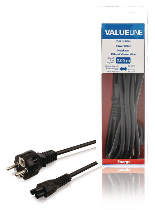 Valueline Schutzkontakt-Netzkabel Typ F (CEE 7/4) - IEC-320-C5 2.00 m Schwarz