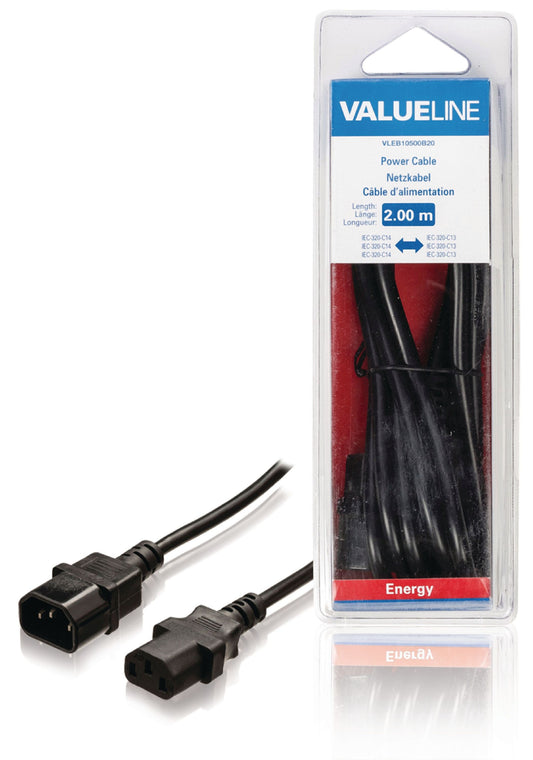 Valueline Kaltgeräte-Verlängerung IEC-320-C14 - IEC-320-C13 2.00 m Schwarz